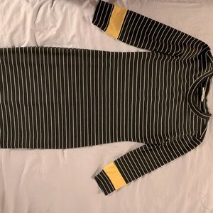 Black/white stripes with yellow around sleeves